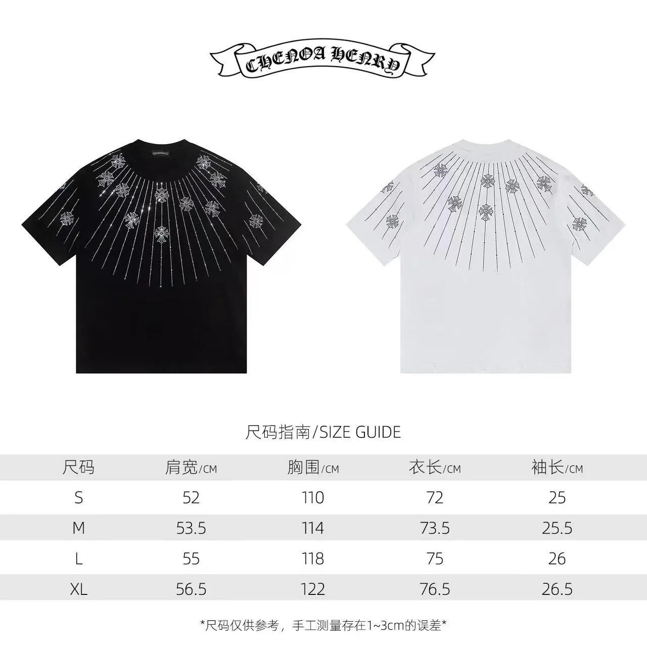 🅿️170 Style: 2025 new Croix heart hot diamond short-sleeved T-shirt Material: High version 300g double yarn combed cotton Size: S～XL Color: Black Style number: Z1002
